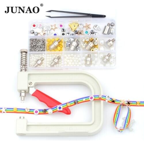 JUNAO 10 Mold Pearl Setting Machine Hand Press Riveter Pearl Tools Rhinestone Bead Machine Rivet for Clothes DIY Crafts Supplies