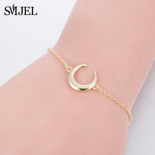 SMJEL Big Moon Statement Bracelets Bangles for Women Bohemia Anime Curved Cresent Moon Horn Pendant Bracelet femme bileklik B105