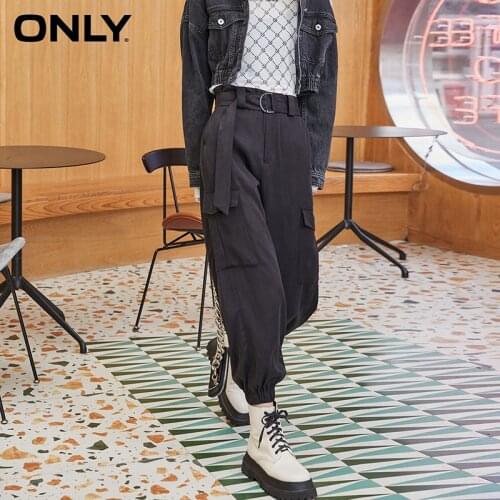 ONLY summer new style loose high-waist lace-up multi-pocket casual pants women | 120414014