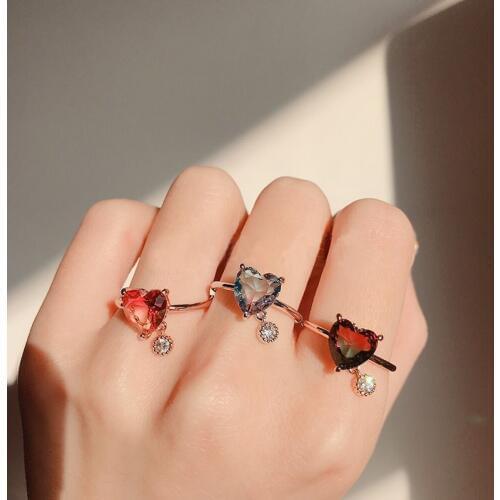 MENGJIQIAO 2019 New Sweet Heart Cubic Zircon Rings For Women Girls Fashion Colorful Square Crystal Party Bague Finger Jewelry