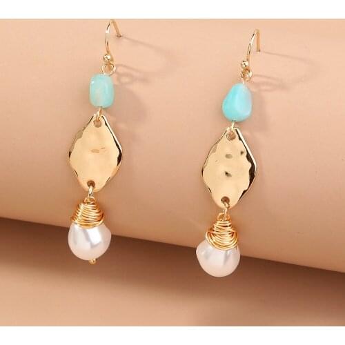 2021 New Irregular Natural Stone Imitation Pearl Drop Earring For Women Geometric Statement Earrings Wedding Jewelry Trinkets