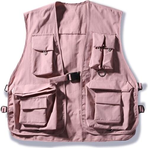 Hip Hop Cargo Vests Men 2020 Patchwork Tactical Overalls Fashion Sleeveless Multi Pockets Vintage Coats Streetwear