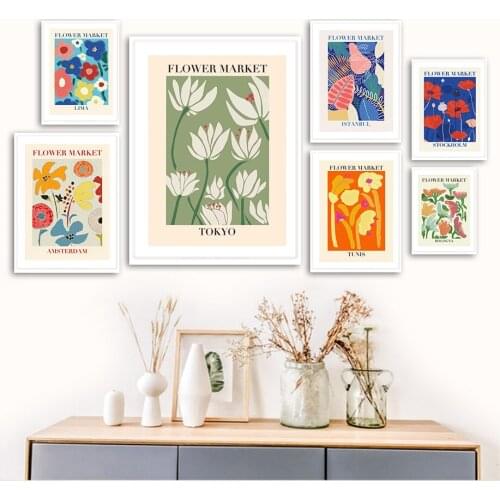 Abstract Flower Market Vintage Minimalist Wall Art Canvas Painting Nordic Posters And Prints Wall Pictures For Living Room Decor