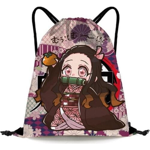 Anime Demon Slayer Kamado Nezuko Drawstring Bag Tokitou Muichirou Kochou Shinobu Backpack Light Shopping Bag