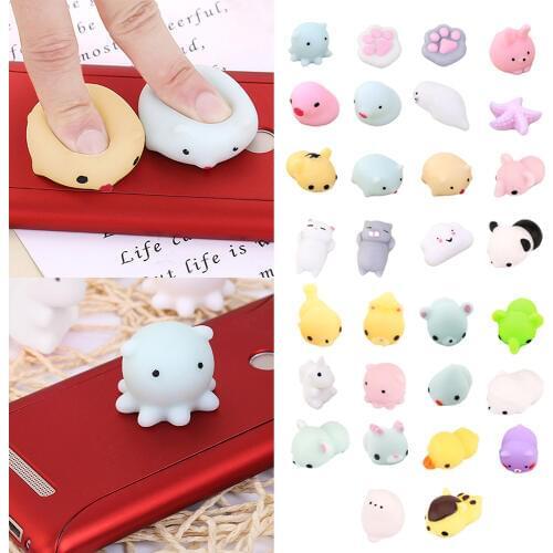 Besegad 30x Mini Soft Mochi Squishy Cat Octopus Cartoon Animals Sticky Antistress Stress Abreact Ball Stuffed Decompression Toy