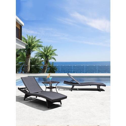Freeshipping Lounger Outdoor Rattan Sofa Lying Bed Balcony Villa Outdoor PE Rattan Table and Chairs