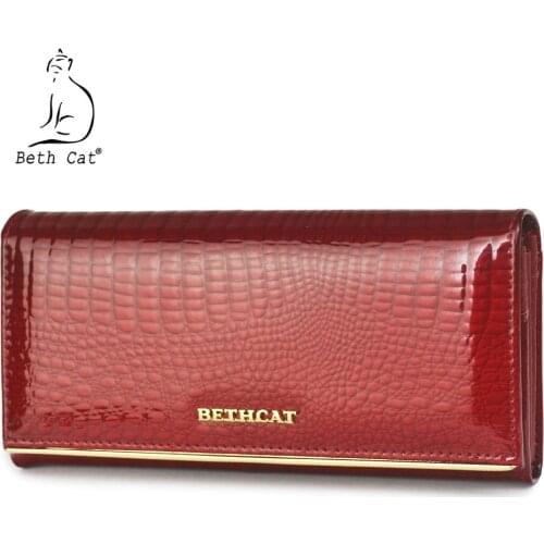 Beth Cat Women Wallet and Purses Genuine Leather Female Coin Card Holder Purse Ladies Money Bags Alligator Cow Wallets