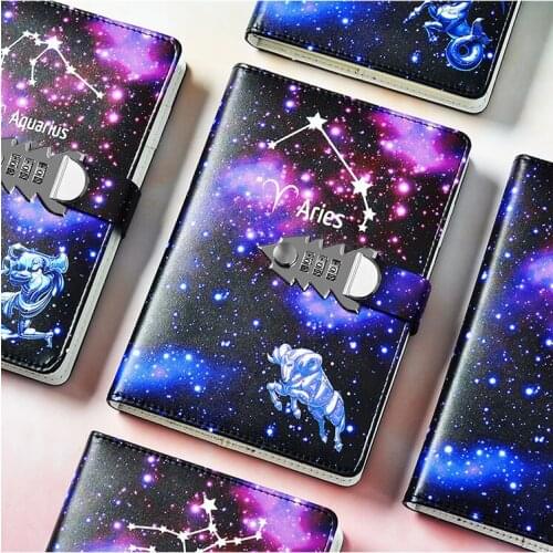 215*150MM Twelve Constellation Code Password Book Student Lock Notebook Adult Boy Girl Exquisite Hand Ledger Portable Diary