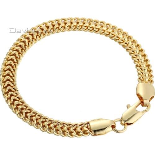 7mm 20.2cm Womens Girls Boys Mens Chain Helix Bismark Double Cut Curb Yellow Gold Filled GF Bracelet Wholesale Gift LGB352