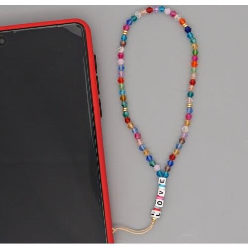 Crystal Beads Chain Mobile Phone Strap Holders Colorful Lanyard For Phone 2021 LOVE Letter Fashion Chains Accessories