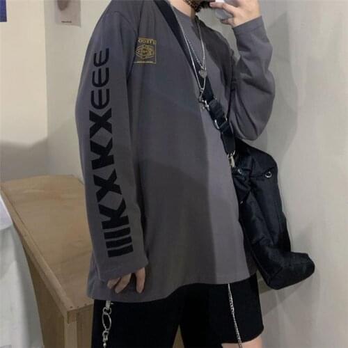 New Japan Spring Tshirt Male Printed Cool Streetwear fashion Harajuku Long Sleeve Hip Hop Casual Mens Tops Black White Gray tops