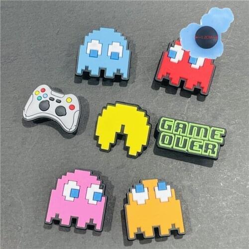 Hot Sales 1pcs PVC Game Over Beans Shoes Accessories Garden Shoe Decorations Fit Croc Jibz Charm Children Party Gifts