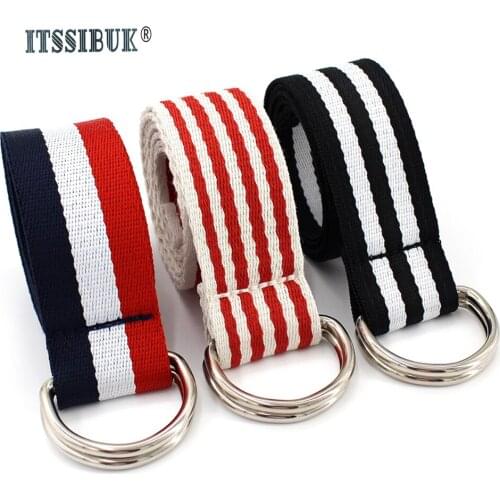 ITSSIBUK 2019 New color canvas belt for women versatile belt with double ring buckle stripe 150cm