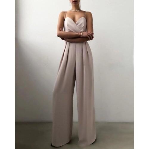 Womens sexy halter jumpsuit low back high waist wide leg pants white straight leg floor-length slim party dress new summer 2021