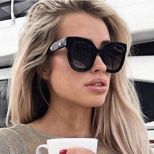 Square acetate frame sunglasses women cat eye style grandient brwon lens with star