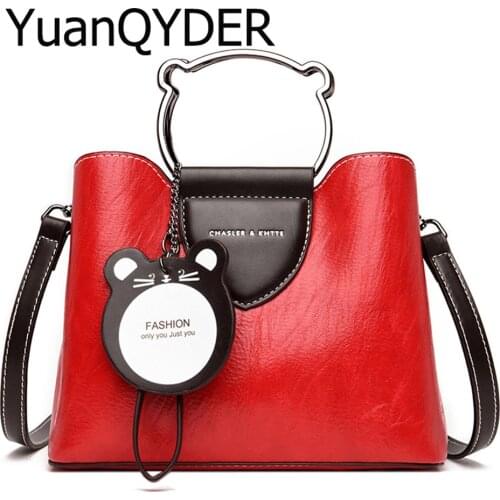 Fashion Trend Contrast Color Handbag Ladies Metal Handles Cute Tassel Crossbody Bags for Women High Quality Leather Shoulder Bag