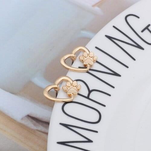 Fashion Minimalist Hollow Heart Stud Earrings Female Gold Pet Dog Paw Trail Earrings Cute Animal Jewelry Girl Brincos