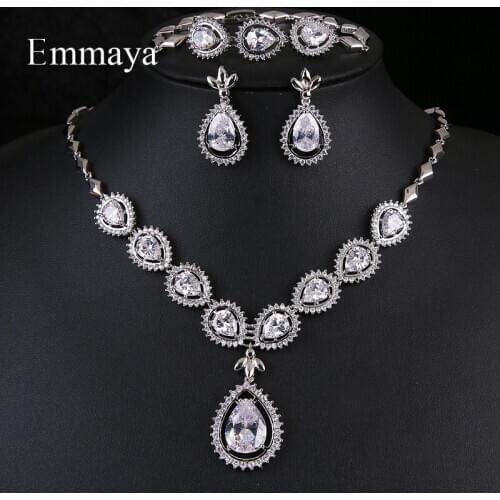 Emmaya Fashion Trend Waterdrop Shape CZ Women Costume Jewelry Sets Muliticolors Earring And Necklace Delicate Bracelet In Party