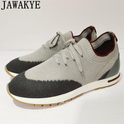 High-quality Mens Knitted Sneakers Shoes Simple comfortable leisure Casual lace-up Flat Shoes Elastic Hot sale Brand Shoes Man