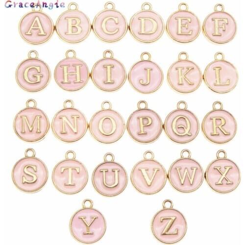 Mix 26pcs Initial Alphabet Charms Letter A-Z Letter Pink Enamel Alloy Pendant earrings necklace keychain bracelet package gift