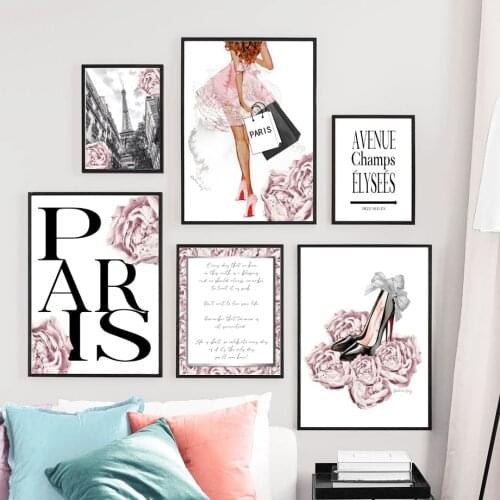 Wall Art Canvas Painting Flower Paris City Fashion Lady Quotes Nordic Posters And Prints Wall Pictures For Living Room Decor
