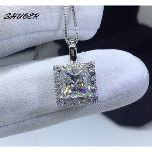 Classic 925 Sterling Silver 2 Carat Princess Cut Pass Diamond Tester D Color Square Moissanite Pendant Necklace for Women Party
