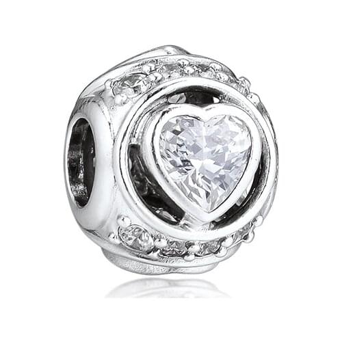 Fit Charm Bracelet 925 Sterling Silver DIY Clear Stones Elevated Heart Beads For Jewelry Making Fashion Crystal Beads Findings