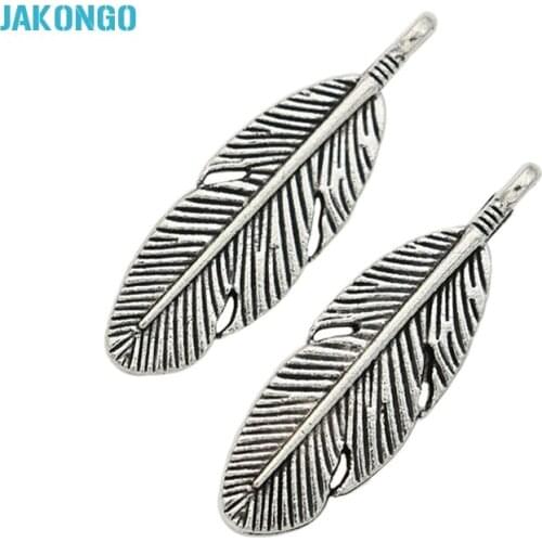 Antique Silver Plated Feather Leaf Charms Pendants for Jewelry Making Bracelet DIY Handmade Craft 30x9mm 15pcs/lot