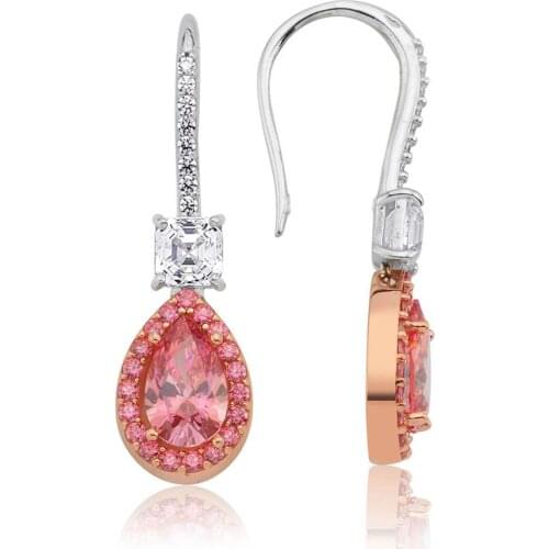 Valori Jewels 2.30 Carat, Zirconia Pink Pear And White Imperial Mosaic Gemstone, Sterling Silver Fish Hook Dangle Earrings