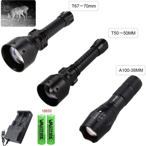 940nm/850nm LED Infrared Flashlight Zoomable Hunting Light rechargeable IR Torch light Night Vision+18650+Charger+Mount+Switch