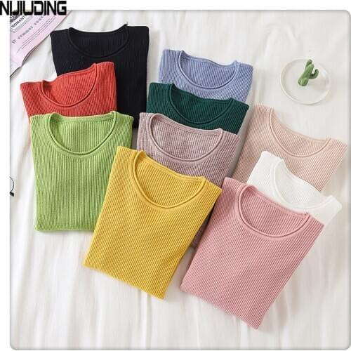 NIJIUDING Autumn Winter New Women Sweater Women Knitted Pullovers O-Neck Tight-fitting Tops Casual Solid Warm Femme Sweater 2020