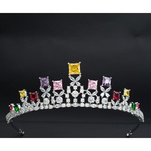 2020 Design Cubic Zirconia Multicolor Tiara Diadem for Bridal Wedding Hair Jewelry Accessories Hairpieces CH10346