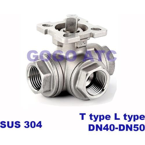 Three-way high platform ball valve DN40-50 T-type L-type 304 stainless steel three-way valve threaded internal thread ball valve