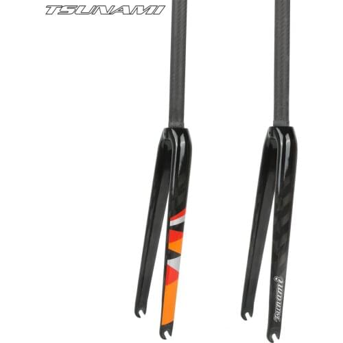 Tsunami Carbon Fork 700c 28.6mm Toothless Front Fork Fixed Gear Full Carbon Fiber Outer Tube Diameter 28.6mm Road Bike Forks