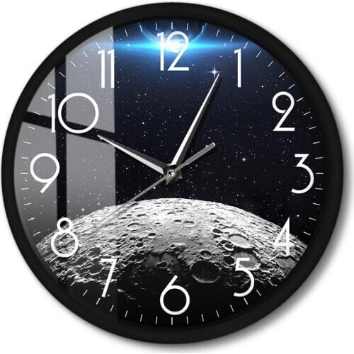Planet Earth And Moon Art Smart Wall Clock With Voice Control Function Lunar Surface Astronomy Home Décor Metal Frame Wall Watch