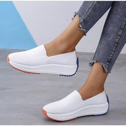 Womens Mesh Knitting Sneakers Breathable Women Ladies Elastic Band Female Casual Comfortable Shoes Plus Size Autumn