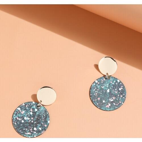 LUNA CHIAO 2020 Fall Winter Vintage Antique Jewelry Round Metal Disc Patina Blue Color Drop Earrings for Women