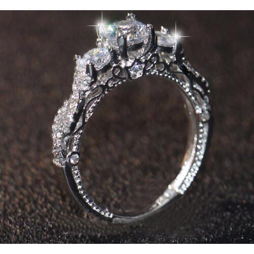 Size 5-10 Brand New Luxury Jewelry 925 Sterling Silver Three Stone Round Cut 5A Cubic Zirconia CZ Women Wedding Band Ring Gift