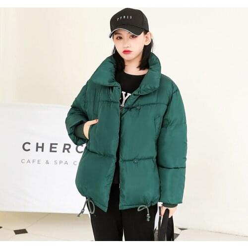 Winter Women Coat Cotton Solid Female Jacket Fad Stand Collar Korean Style Loose Thick Mujer Parkas Free Shipping Kurtka Damska