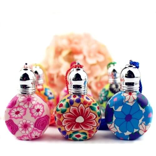 1PC 10ml New Colorful Roll On Perfume Bottles Polymer Clay Empty Glass Roller Vials Refillable Thick Glass Essential Oil Bottle