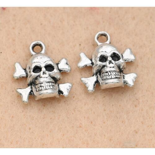 10pcs Antique Silver Plated Skull Charm Pendant fit Bracelet Necklace Jewelry DIY Making Accessories 15x13mm