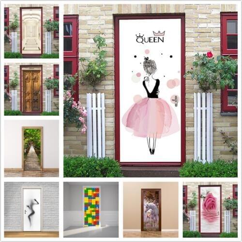 2pcs/set Girl Door Sticker DIY Adhesive Wallpaper for Doors Living Room Bedroom Waterproof Wall Decals Home Design deursticker