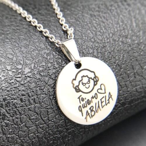 2018 Family ABUELA Round Pendant Stainless Steel Statement Necklace mama Grandmother Fashion Jewelry For Womens Gift Accessory