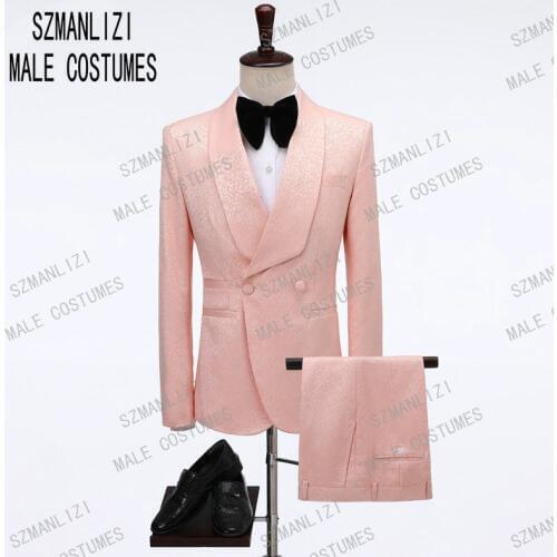 2019 Fashion Deisgn Peach Double Breasted Wedding Groom Suit With Pants Slim Fit Men Tuxedo Suit For Wedding Prom Best Man Suits