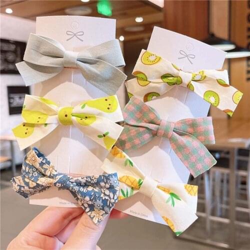 3/5 PCS New Korean Plaid Hair Bows Kids Baby Hairpin Fruit Print Girls Hair Clips Cloth Barrettes Women Kids Hair Accessories