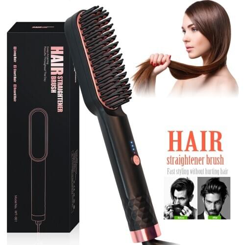 3 in 1 Multifunctional Hair Straightener Comb Brush Beard Straightening Men&Women Ceramic Electric Hot Comb Hair Quick Styler
