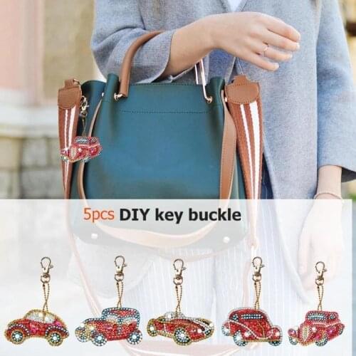 5 pieces of DIY car full diamond special shape diamond painting keychain pendant jewelry key ring gift cross stitch embroidery k