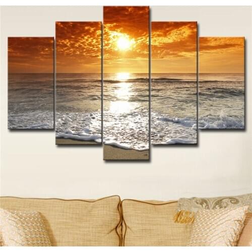 5 in 1 combination art oil HD printed sunrise clouds sea landscape canvas painting seascape wall poster modular pictures