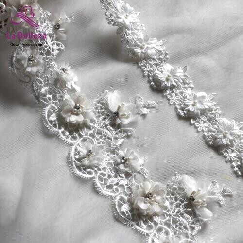 5yards 6/13cm width off white handmade 3D flowers embroidery lace trim diy wedding dress accessories lace trim