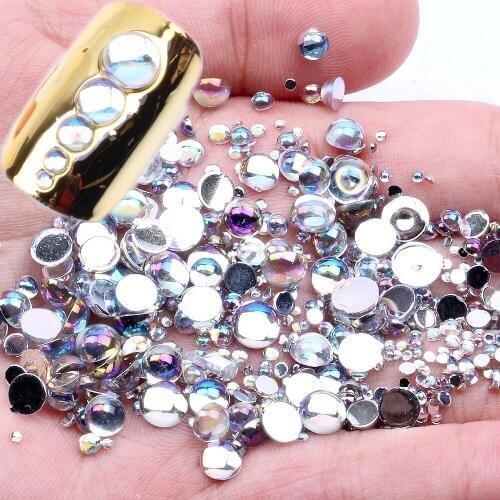 6G 1500PCS 6 Sizes Acrylic Rhinestones Half Round Crystal AB Flat Back Nail Rhinestone 3D Nail Art Decoration DIY Tool